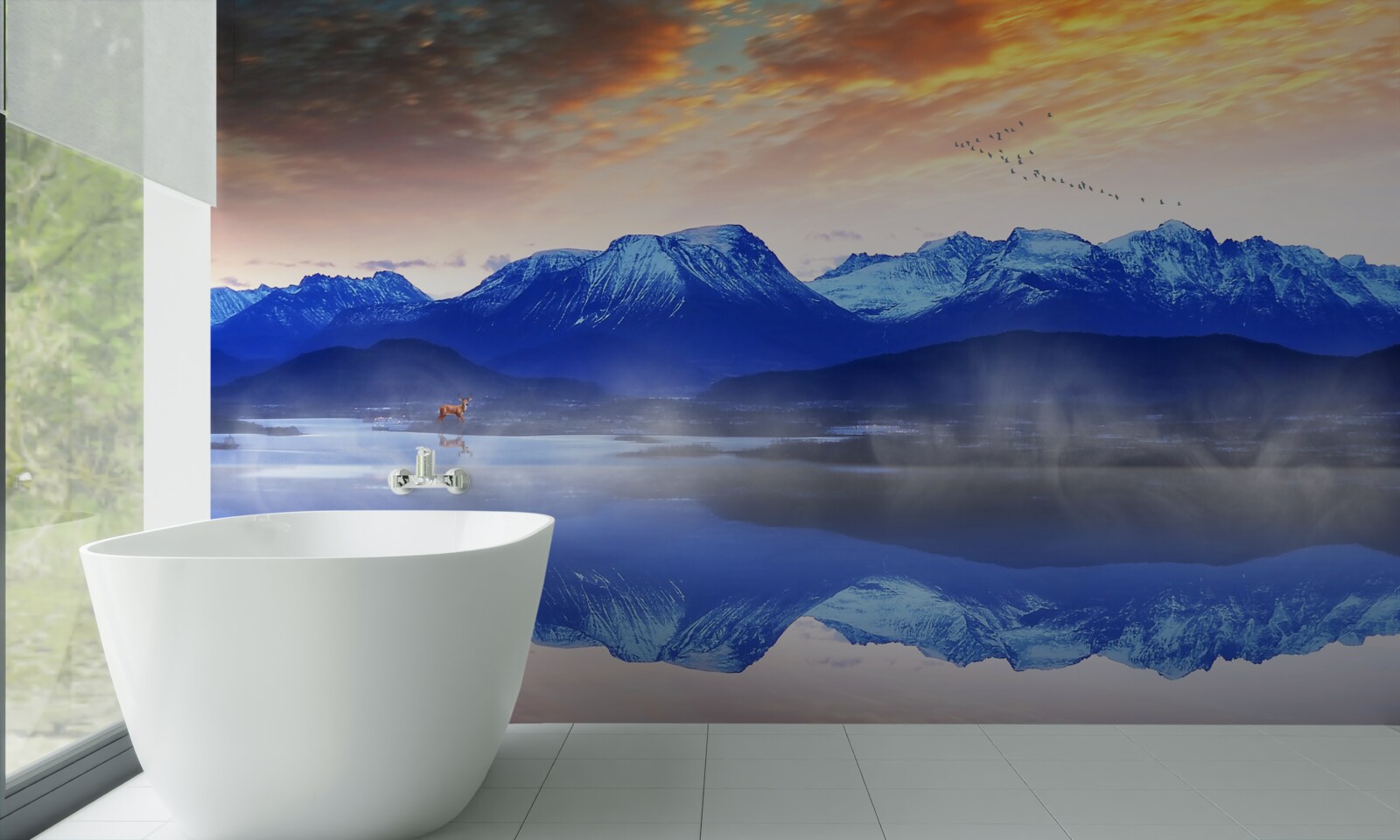 Fotobehang een mistige deken over het onstabiele wateroppervlak