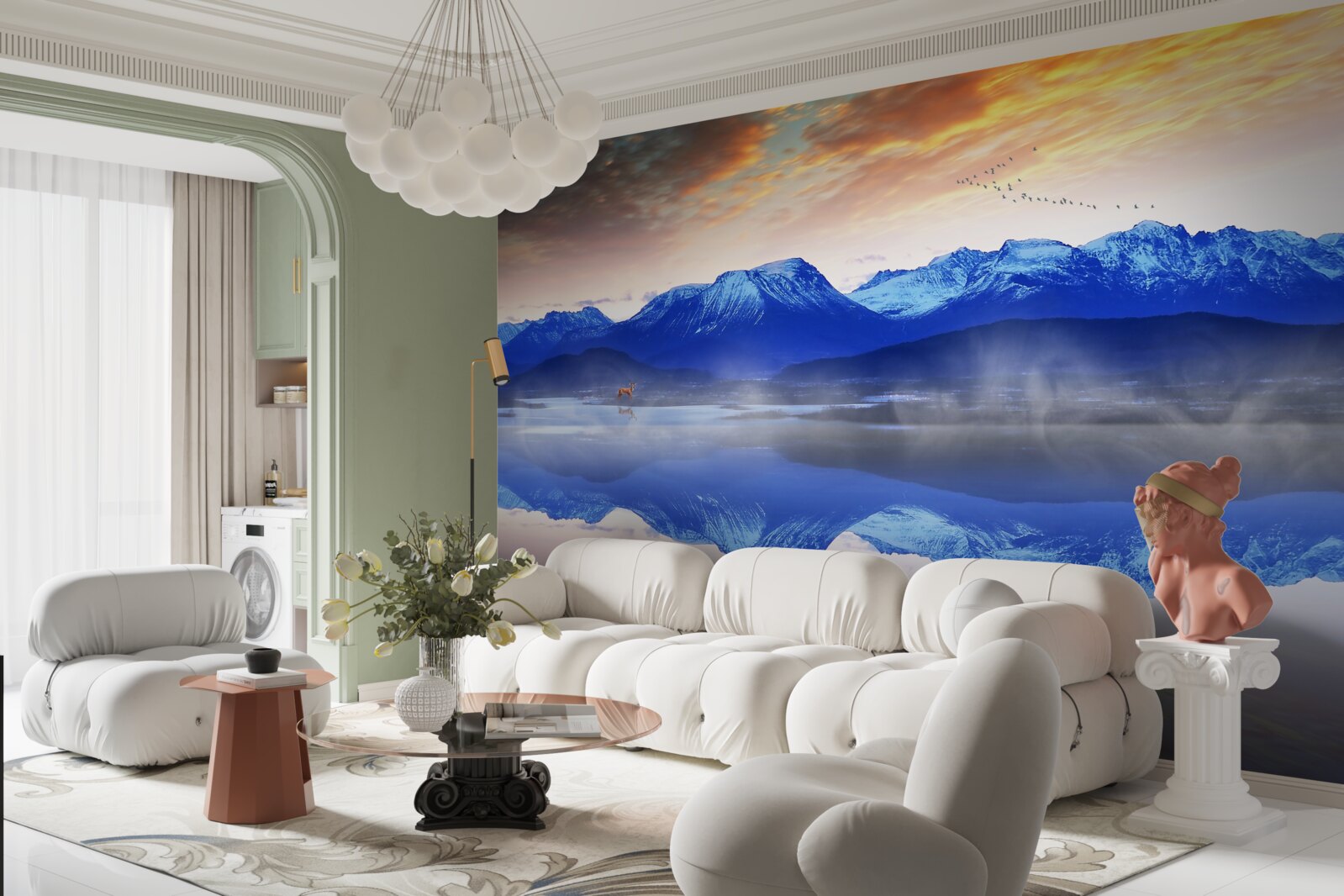 Fotobehang een mistige deken over het onstabiele wateroppervlak