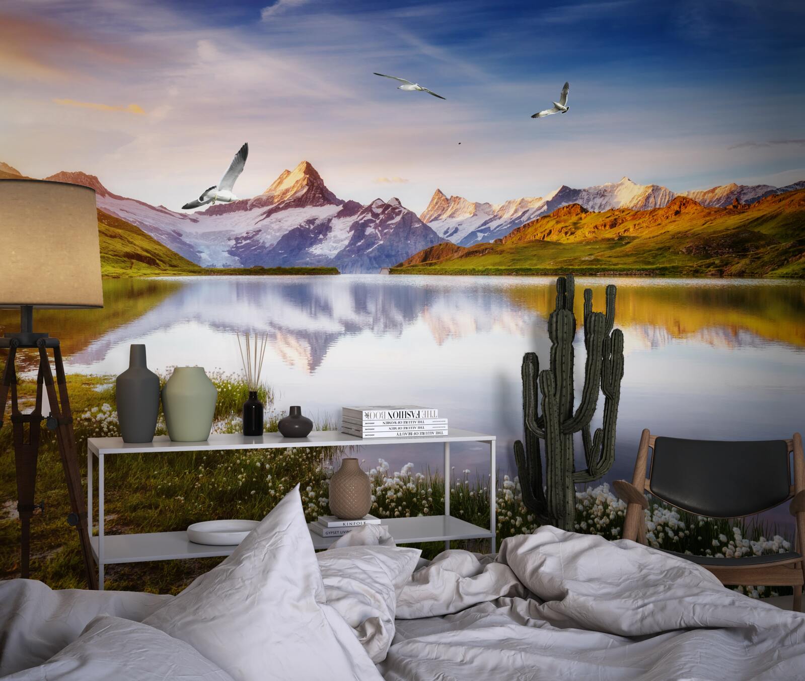 Fotobehang zonsondergang boven een bergrivier