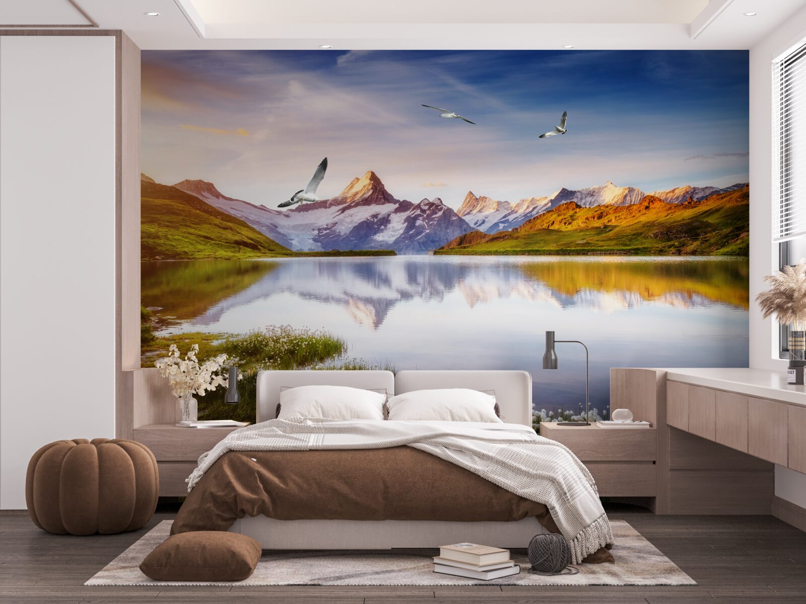 Fotobehang zonsondergang boven een bergrivier