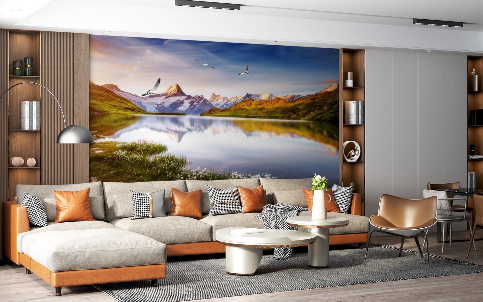 Fotobehang zonsondergang boven een bergrivier