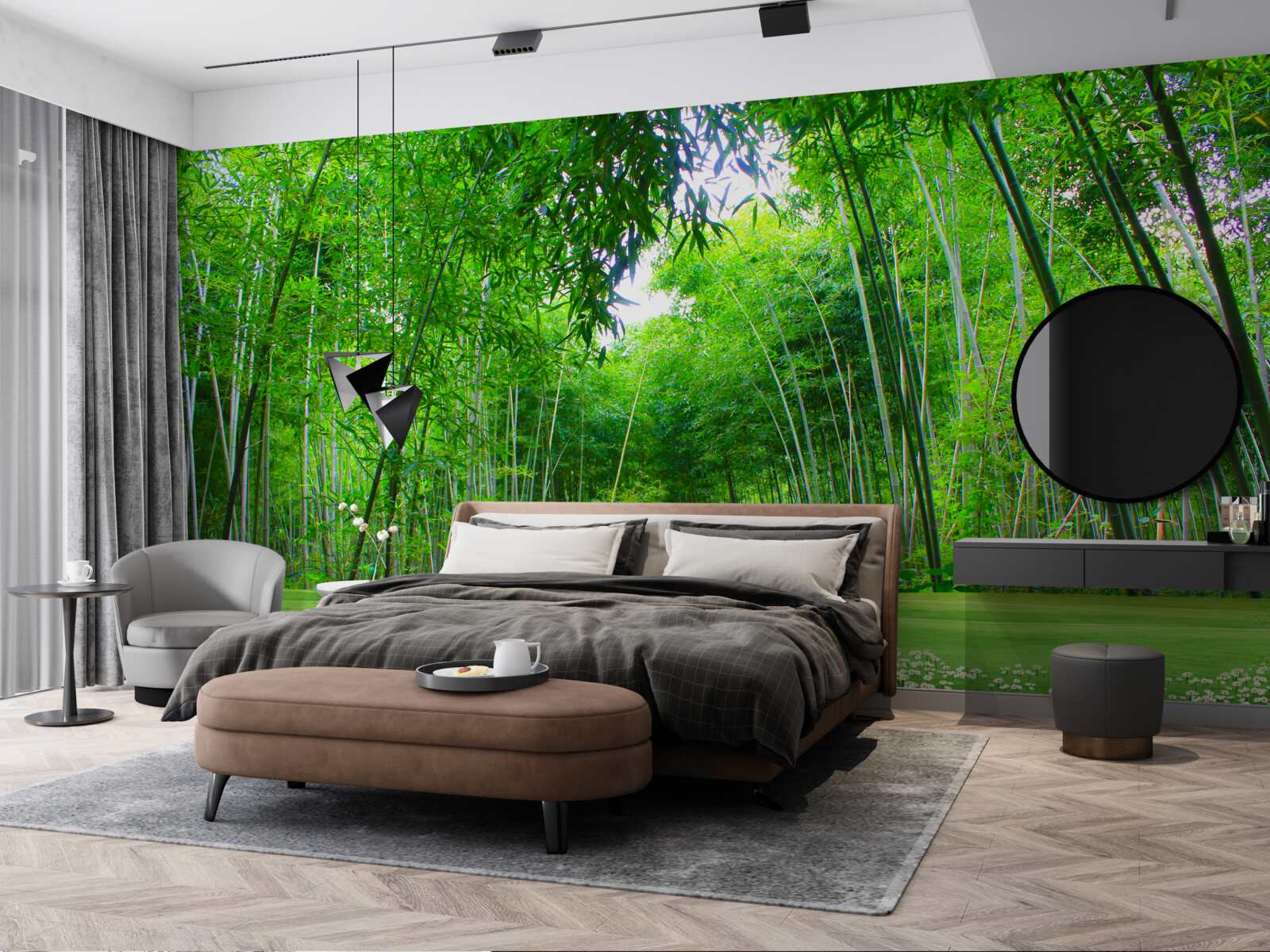 Fotobehang een veld dat een bamboebos wordt