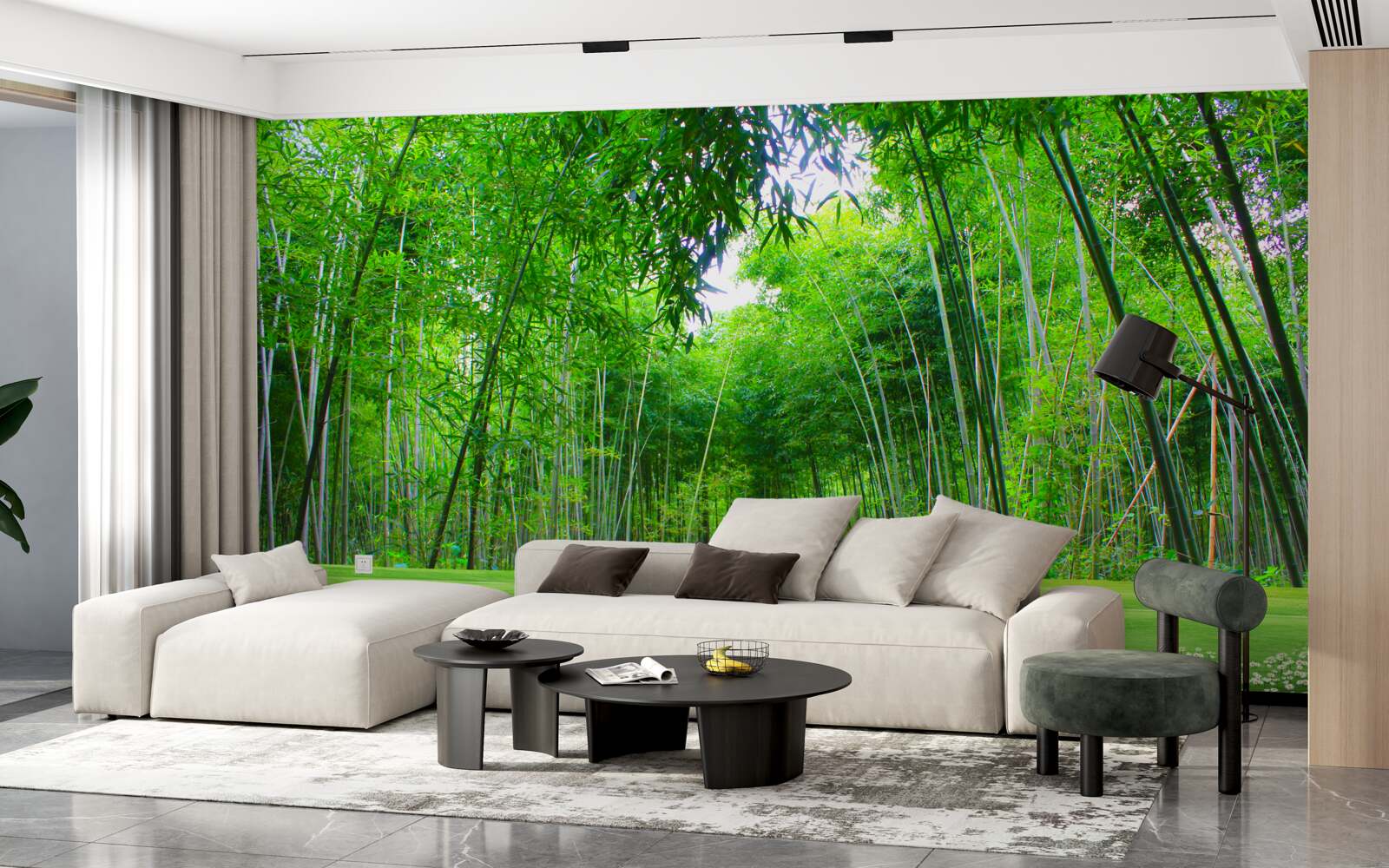 Fotobehang een veld dat een bamboebos wordt