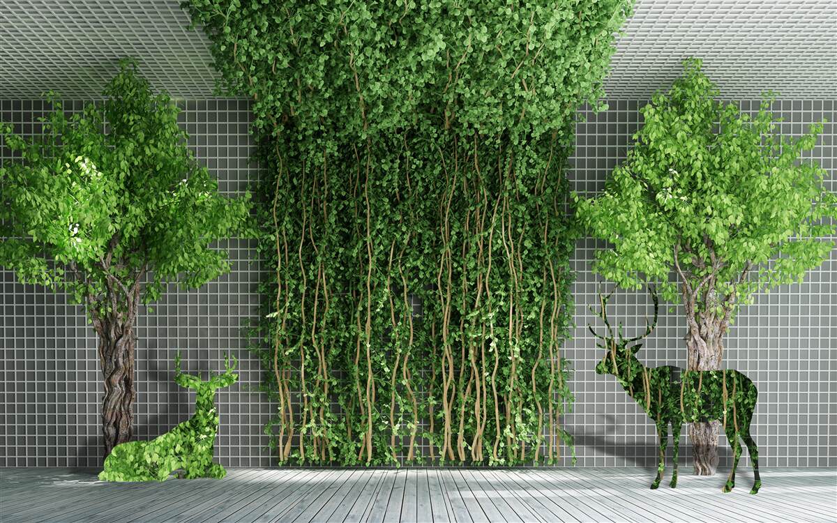 Fotobehang groen bos omringt de hertenscène