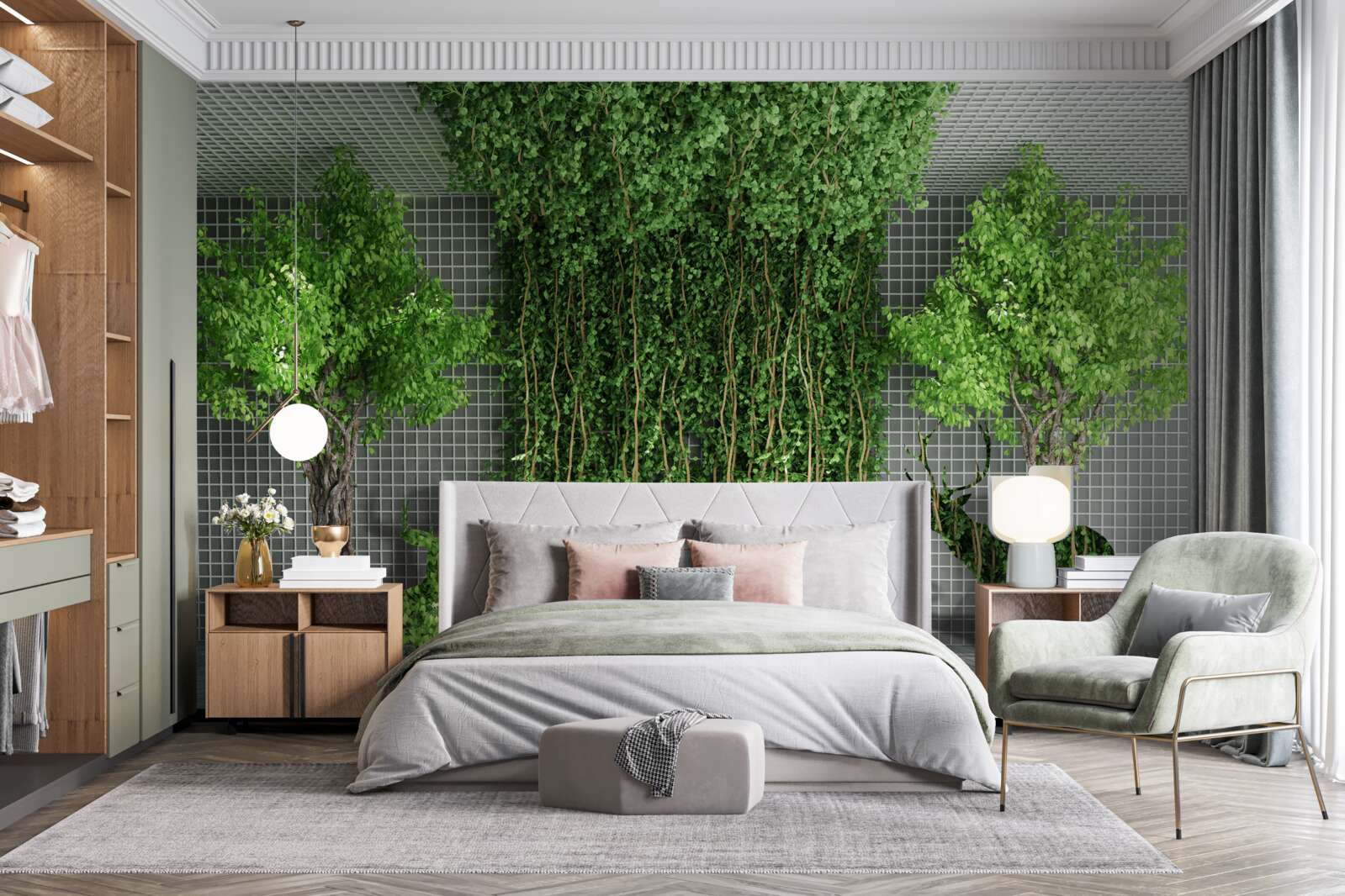 Fotobehang groen bos omringt de hertenscène