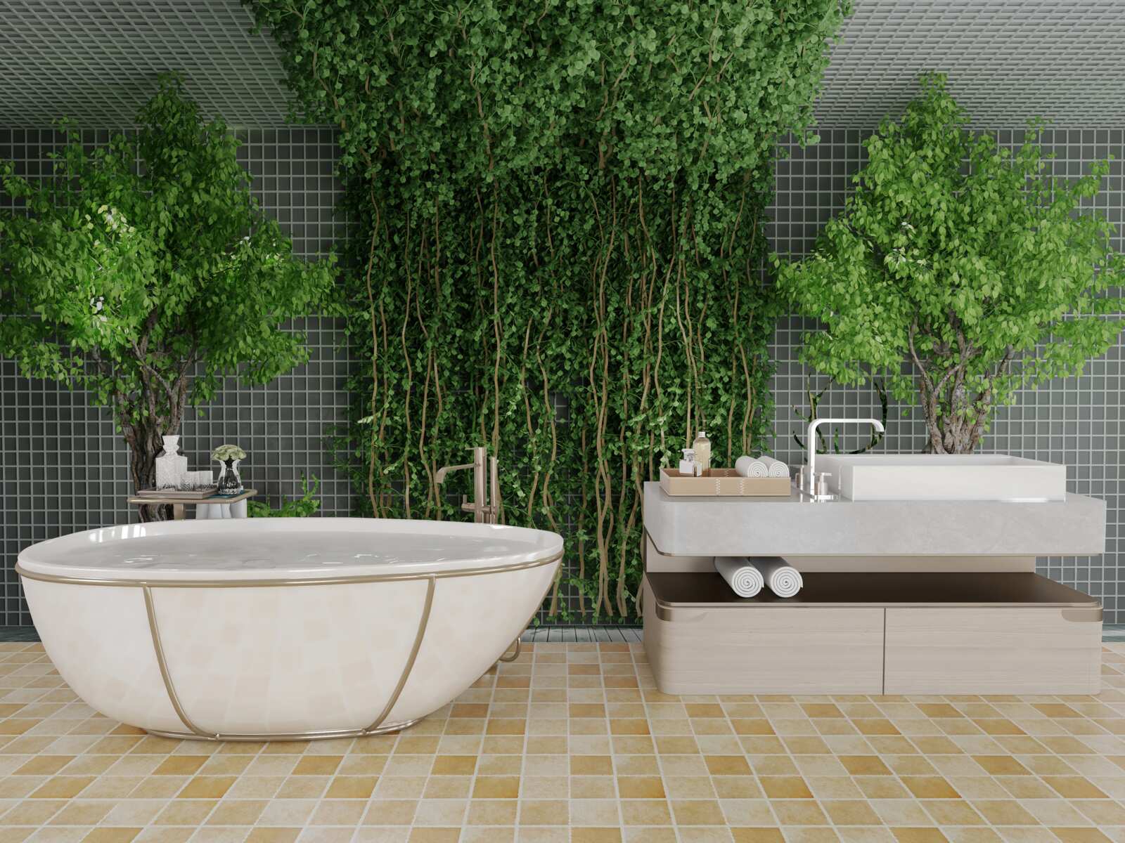 Fotobehang groen bos omringt de hertenscène