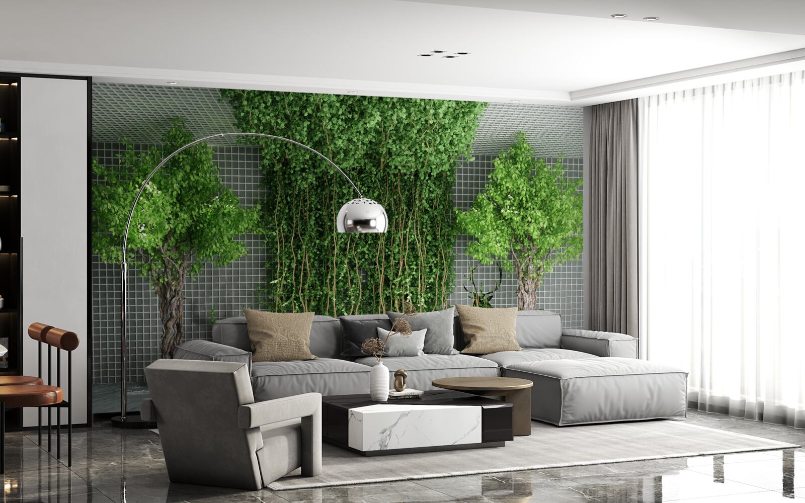 Fotobehang groen bos omringt de hertenscène