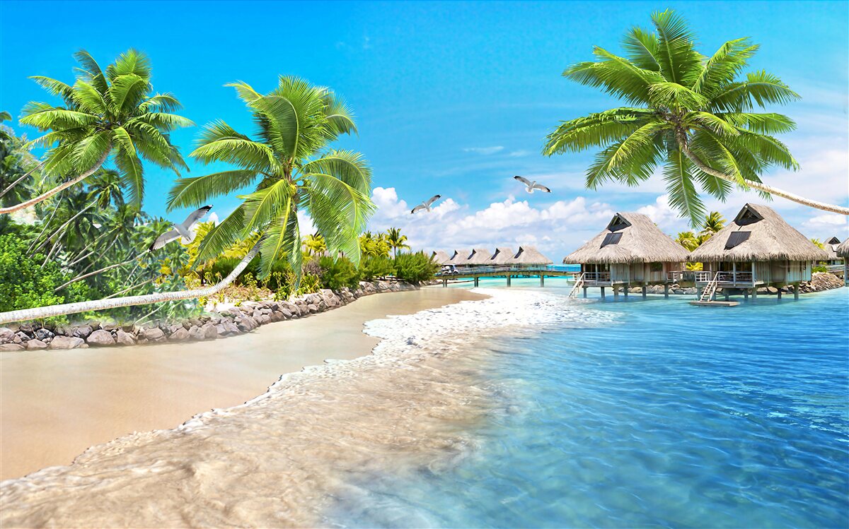 Fotobehang maritieme tuinhuisjes op het water