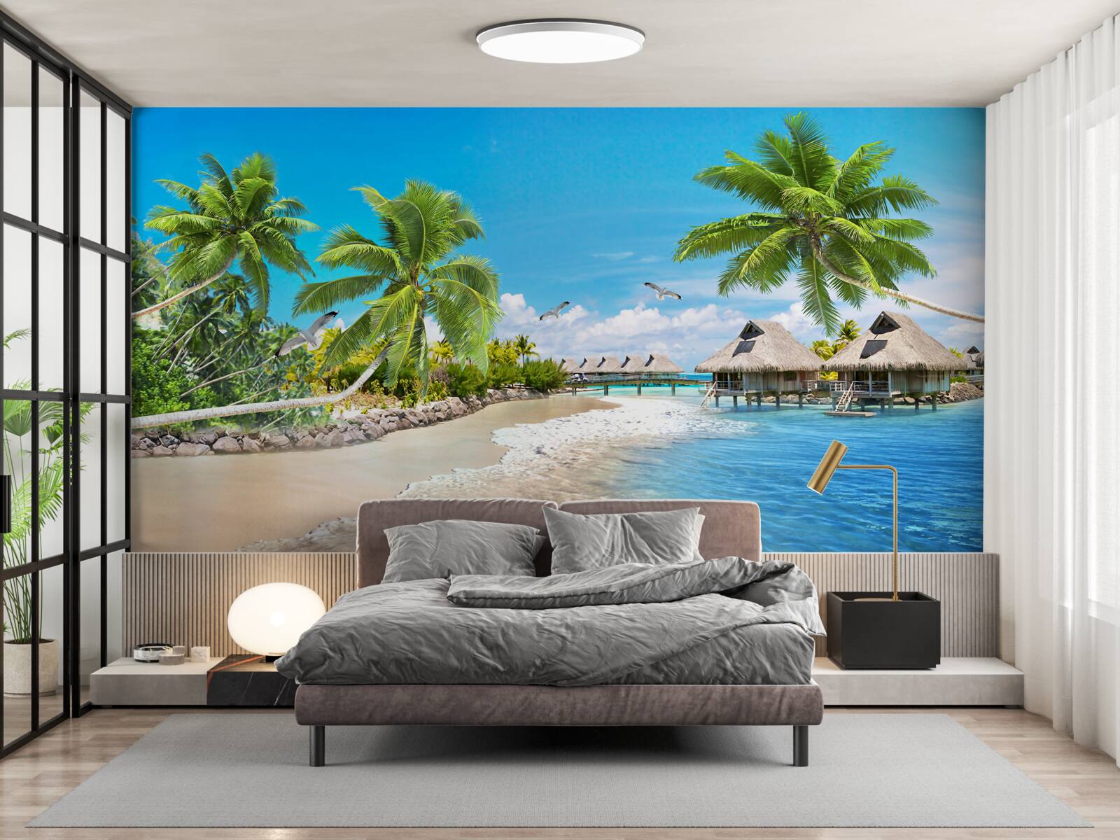 Fotobehang maritieme tuinhuisjes op het water