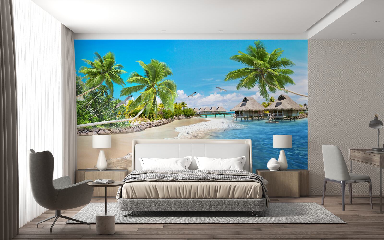 Fotobehang maritieme tuinhuisjes op het water