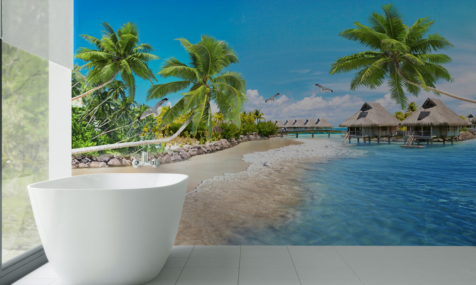 Fotobehang maritieme tuinhuisjes op het water