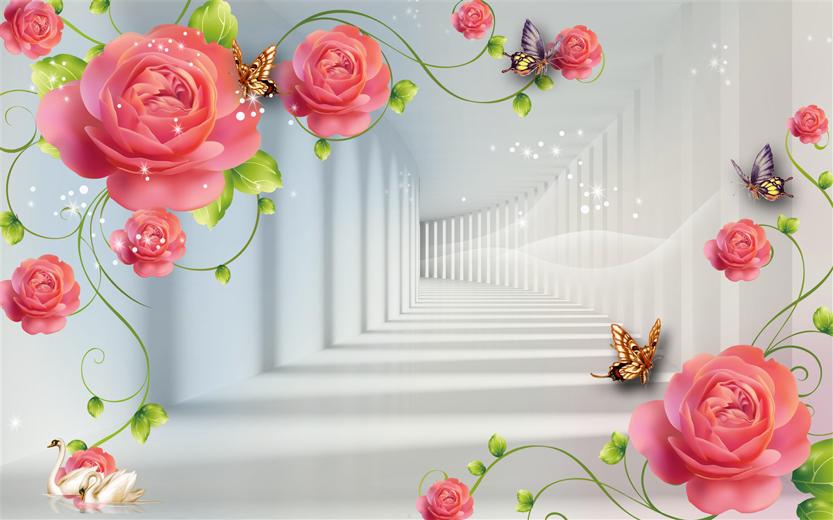 Fotobehang rode rozen liggen voor de ouders