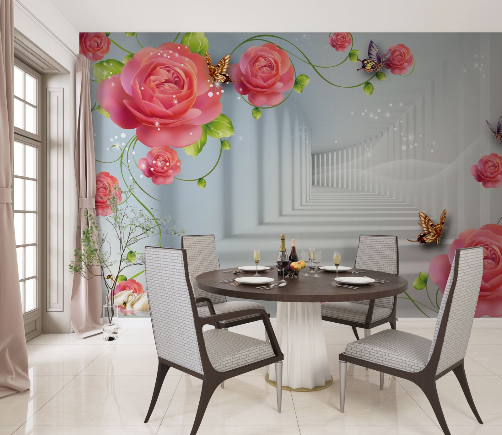 Fotobehang rode rozen liggen voor de ouders