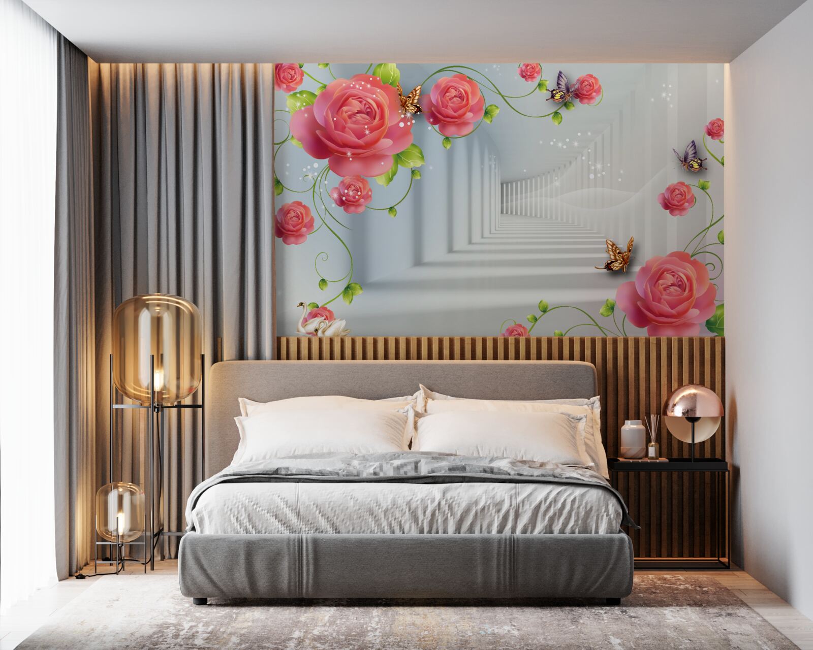 Fotobehang rode rozen liggen voor de ouders