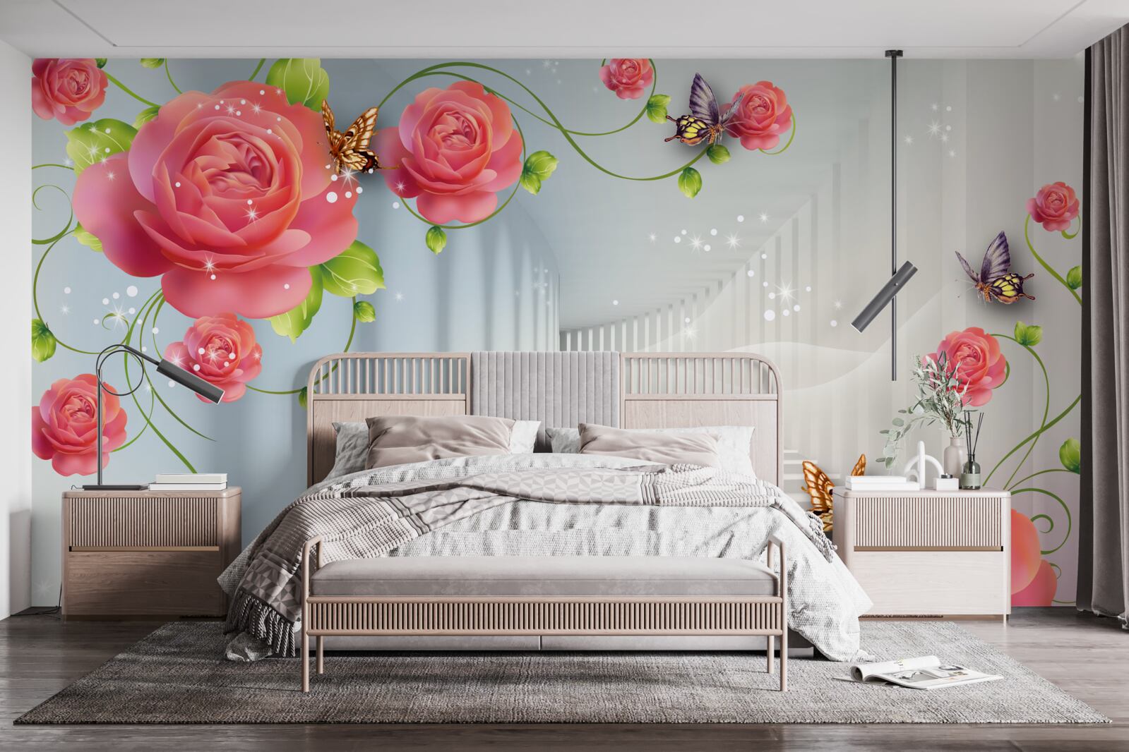 Fotobehang rode rozen liggen voor de ouders