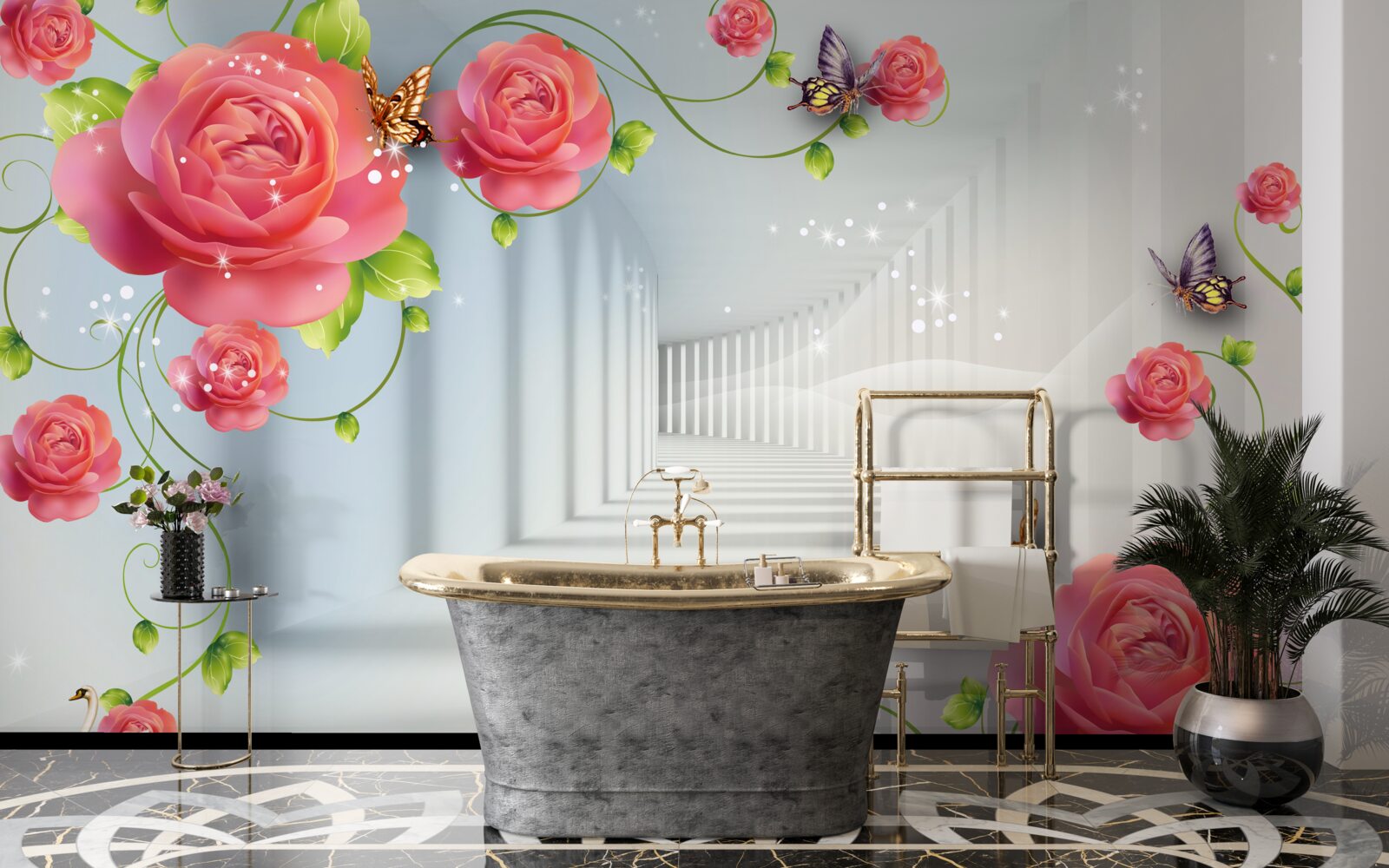 Fotobehang rode rozen liggen voor de ouders