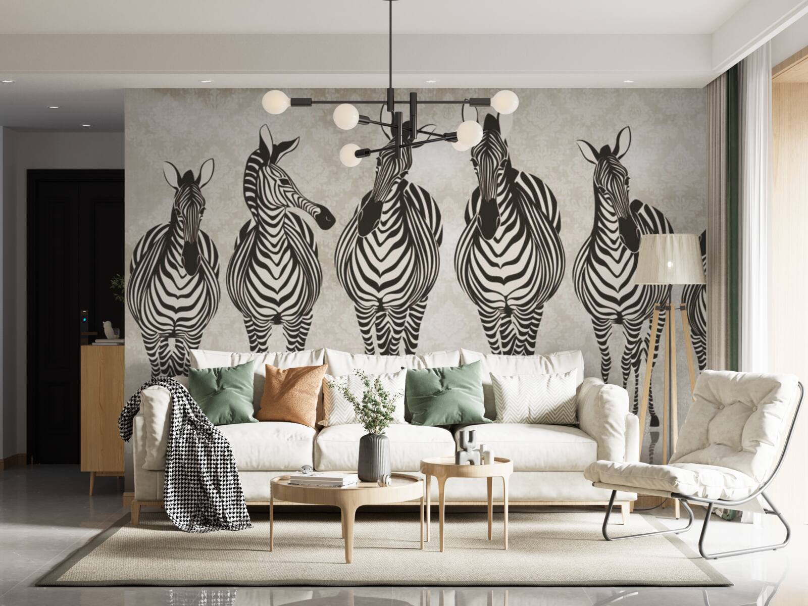 Fotobehang een groep zebra's op weg naar hun schuilplaats