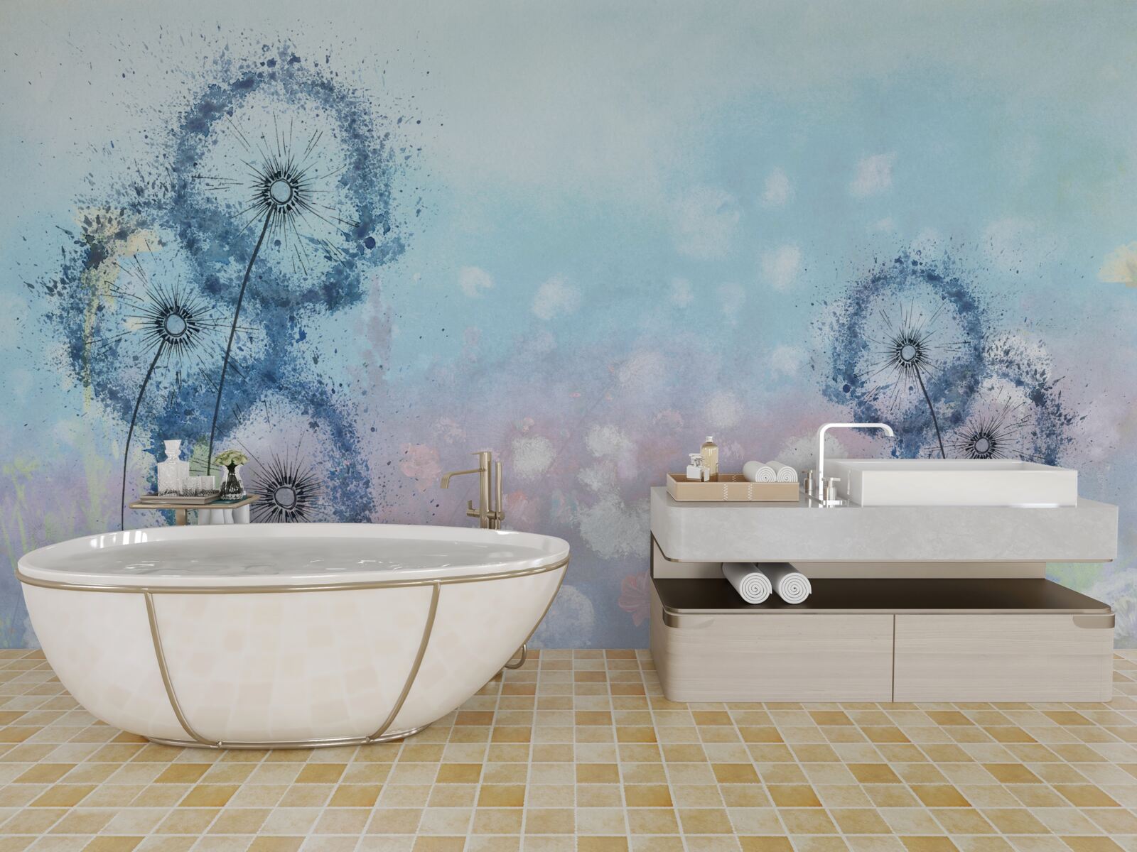 Fotobehang ongewone blauwe bloemen