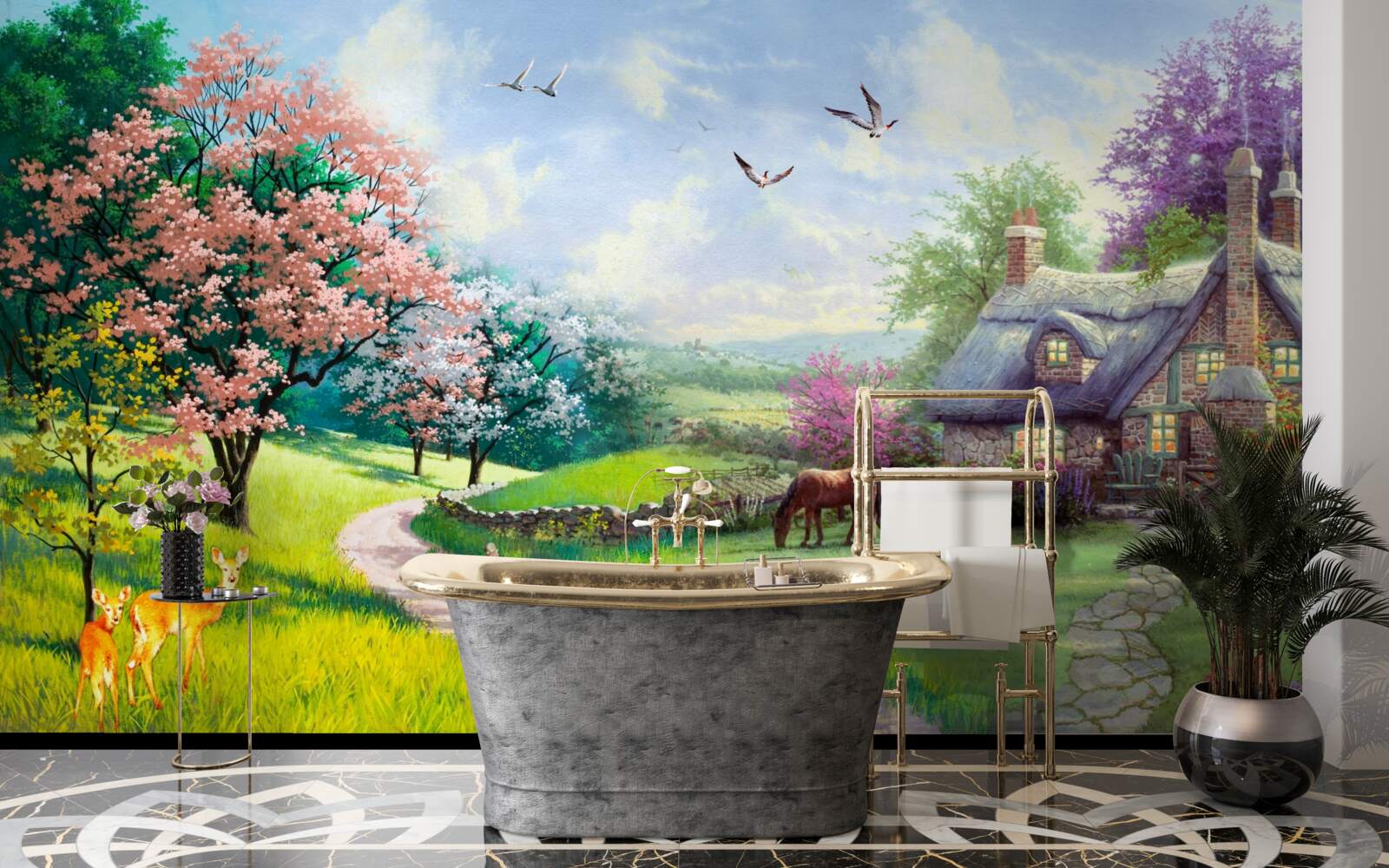 Fotobehang afgelegen zomerhuis in het bos