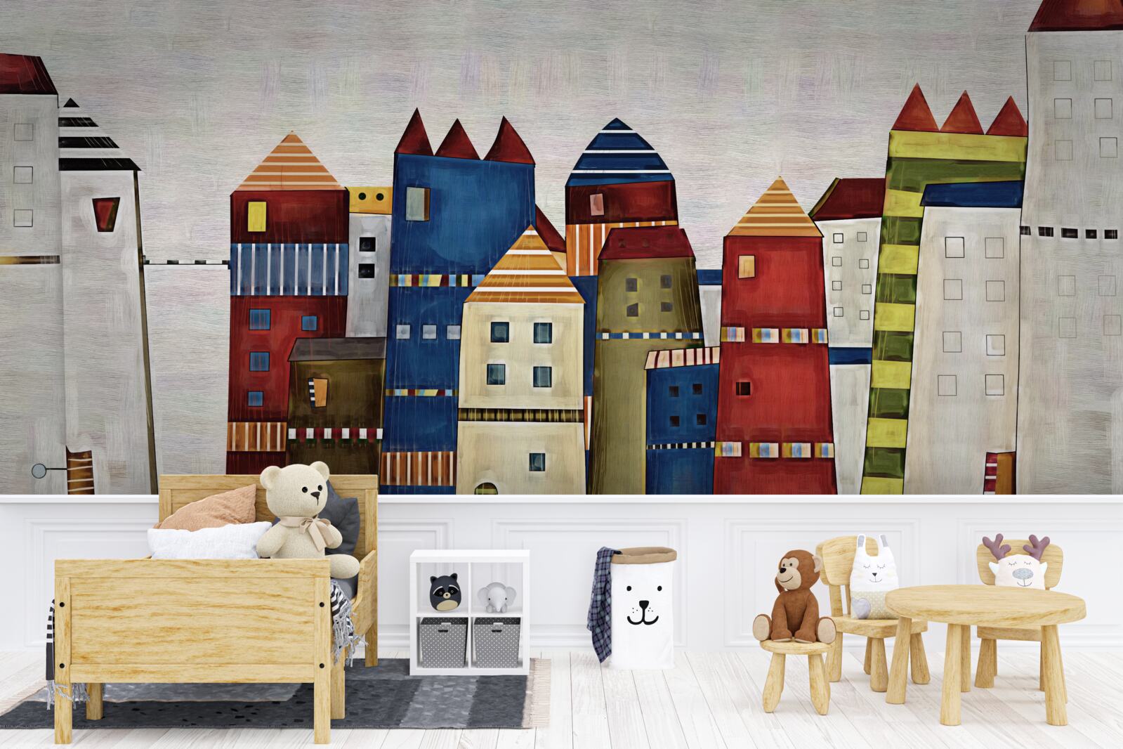 Fotobehang veelkleurige huizen in een abstracte stijl