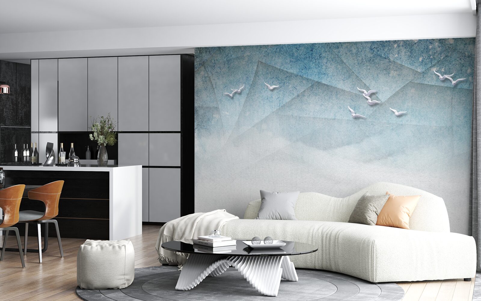 Fotobehang de vijver fungeert als struikgewas voor vogels