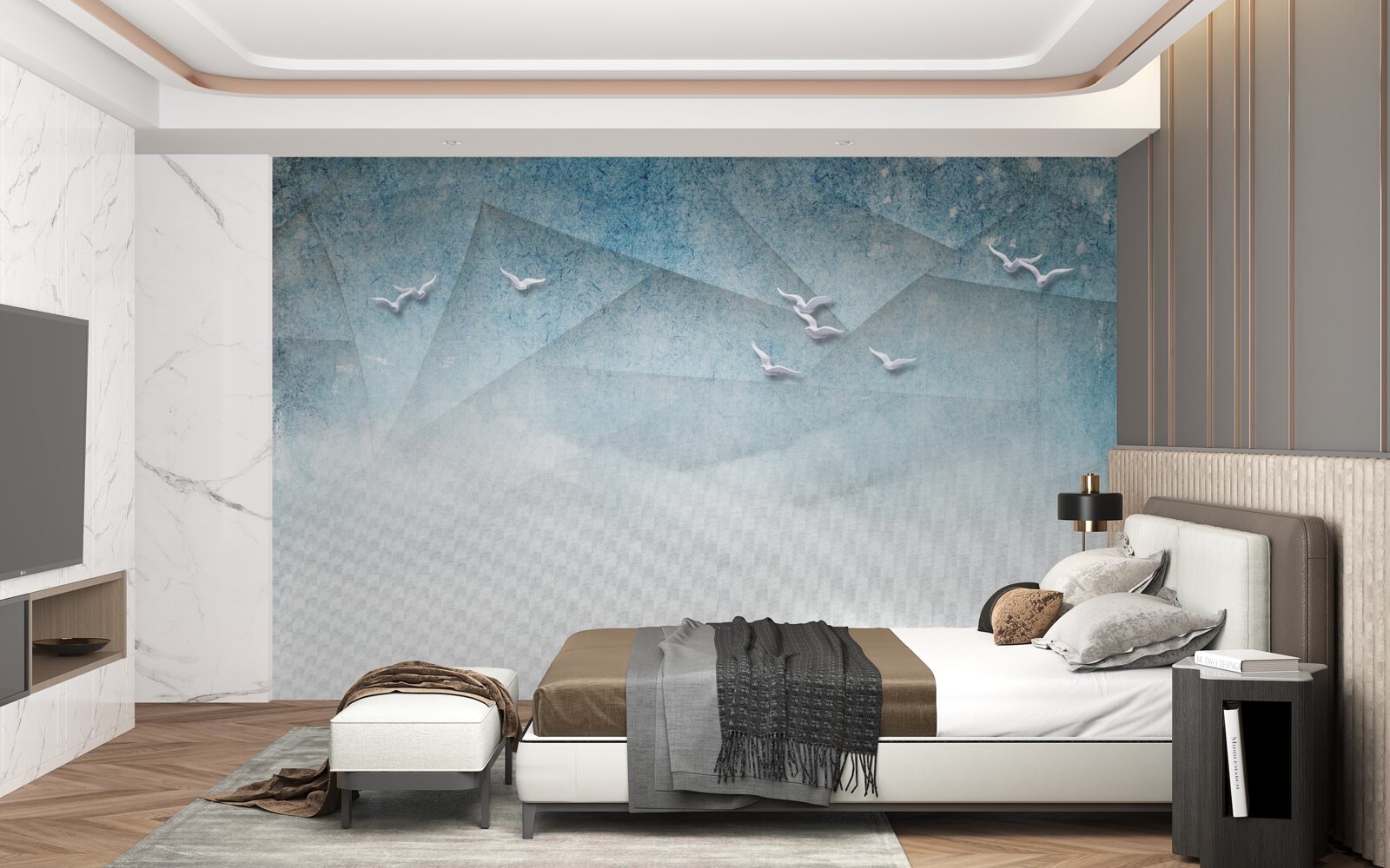 Fotobehang de vijver fungeert als struikgewas voor vogels