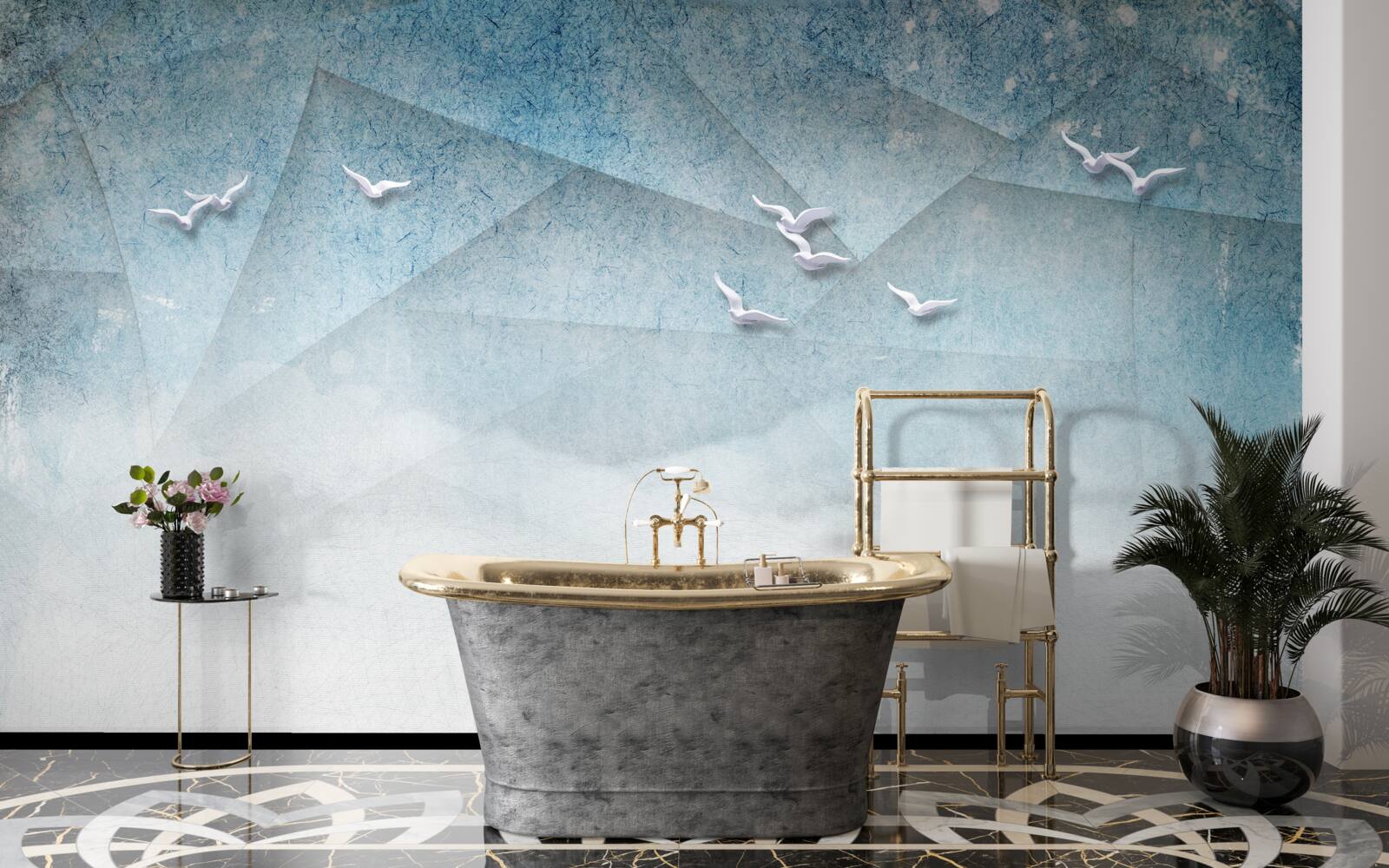 Fotobehang de vijver fungeert als struikgewas voor vogels