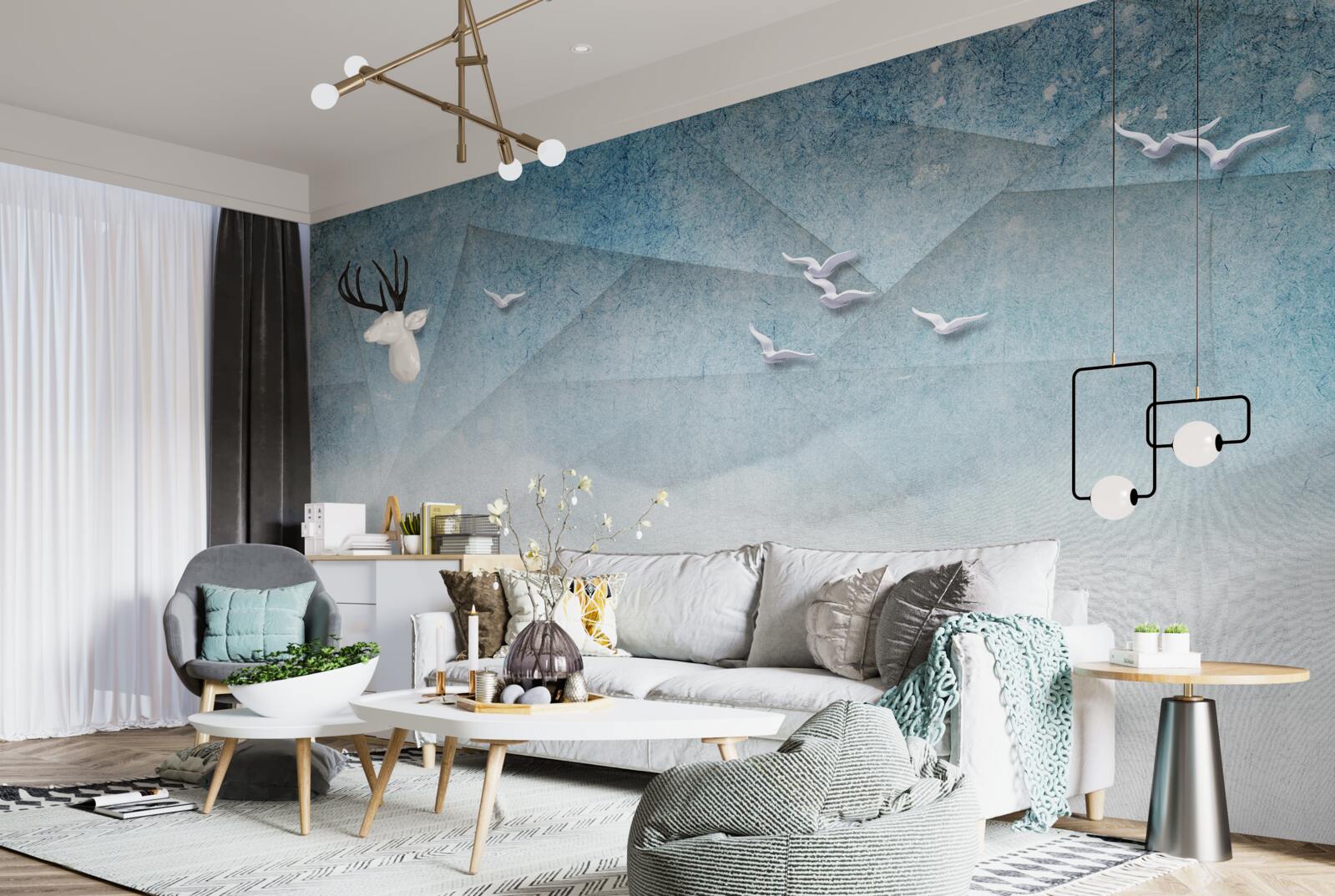 Fotobehang de vijver fungeert als struikgewas voor vogels