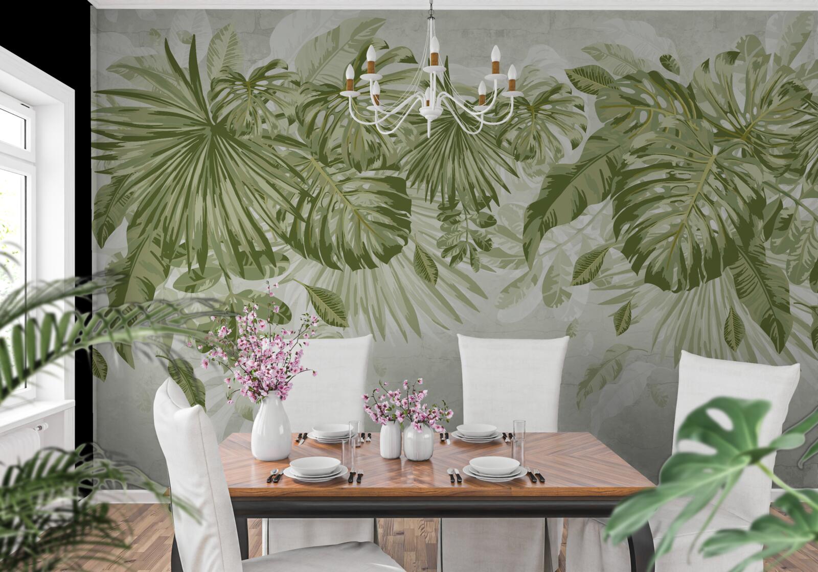 Fotobehang tropische bananen- en monsterabladeren