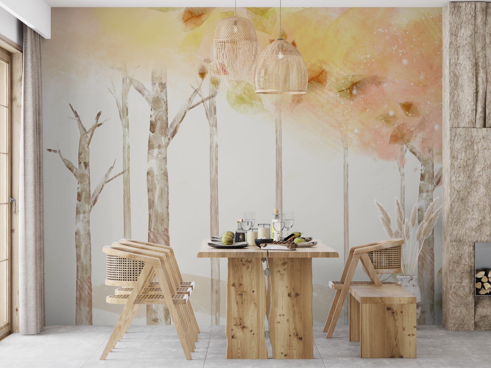 Fotobehang bomen verliezen hun bladeren in de herfst