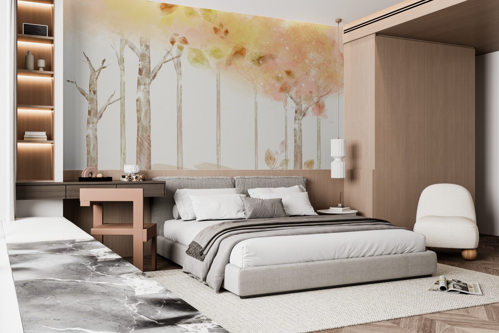 Fotobehang bomen verliezen hun bladeren in de herfst