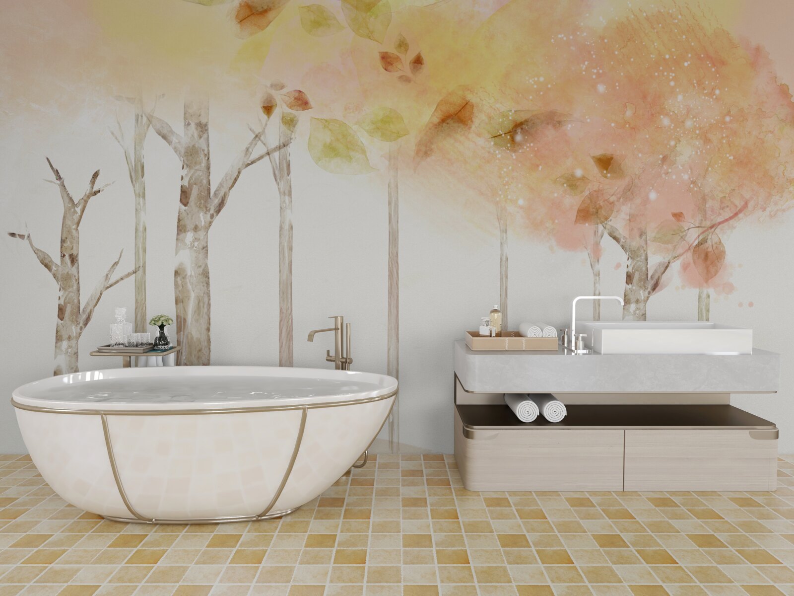 Fotobehang bomen verliezen hun bladeren in de herfst