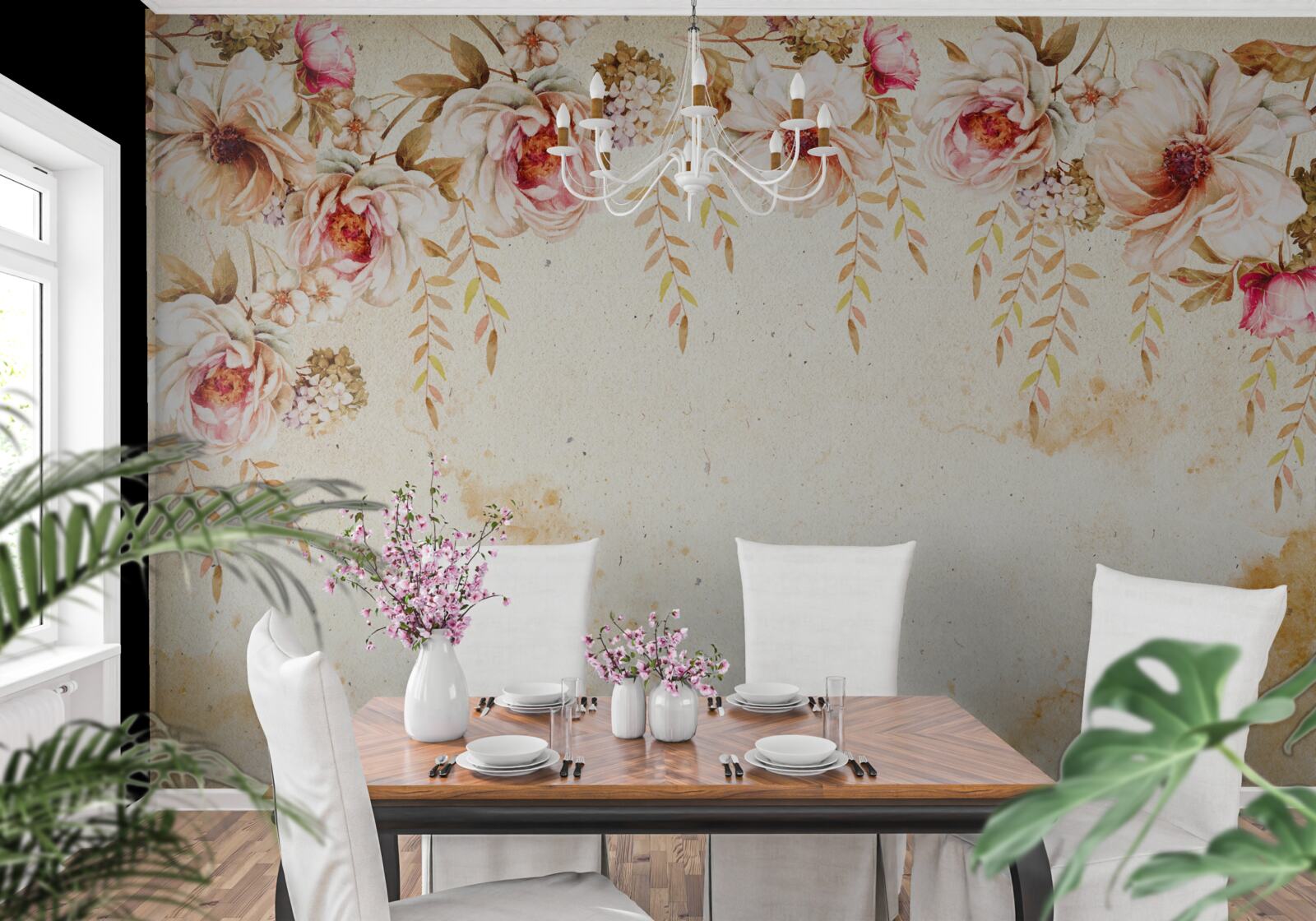 Fotobehang grote bloemknoppen tegen een lichte achtergrond