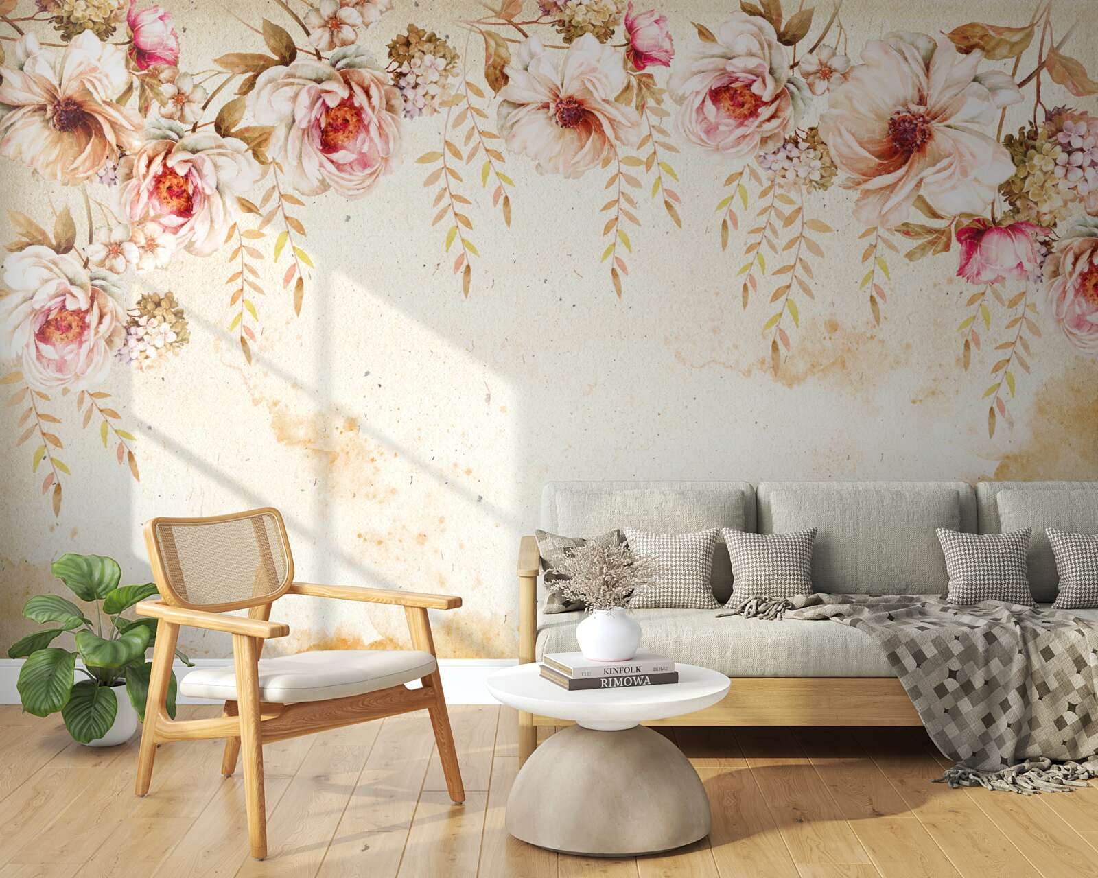 Fotobehang grote bloemknoppen tegen een lichte achtergrond