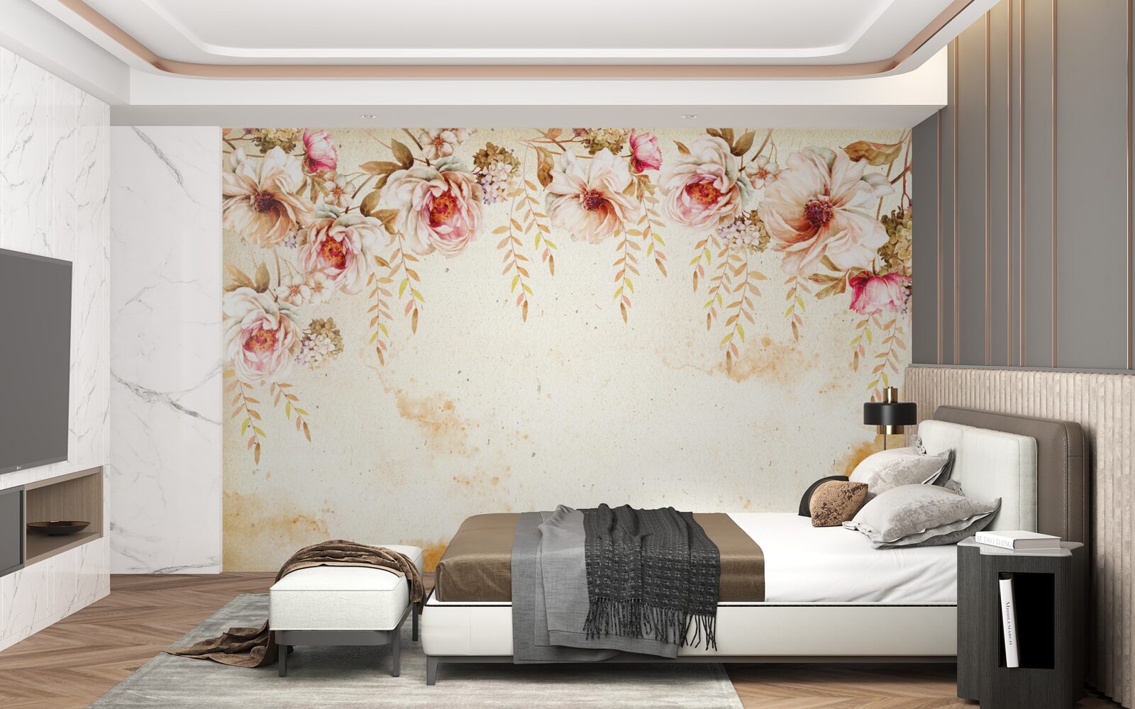 Fotobehang grote bloemknoppen tegen een lichte achtergrond