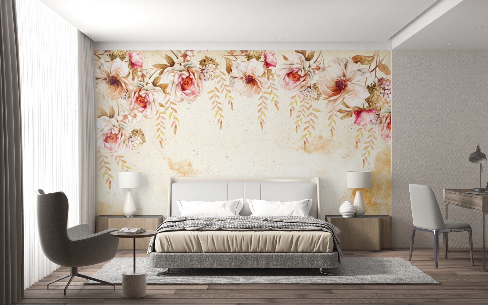 Fotobehang grote bloemknoppen tegen een lichte achtergrond