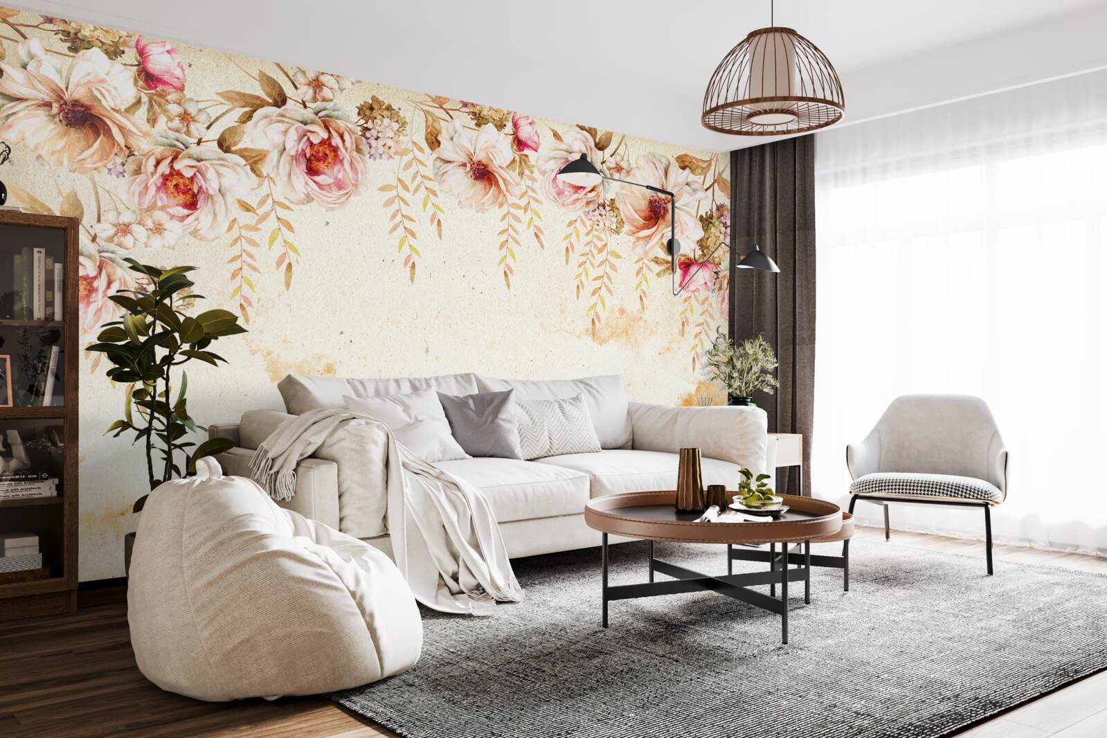 Fotobehang grote bloemknoppen tegen een lichte achtergrond