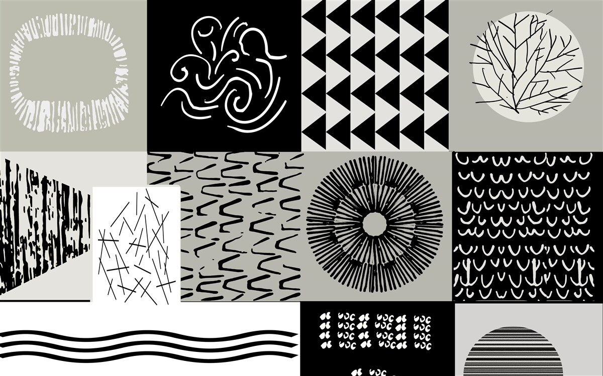 Fotobehang mozaïekset in zwart en wit