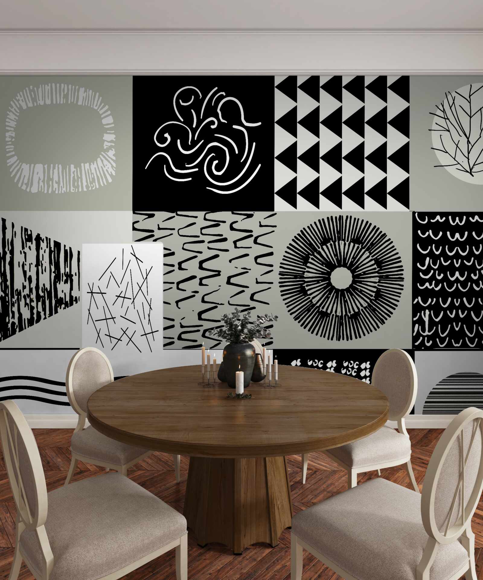 Fotobehang mozaïekset in zwart en wit