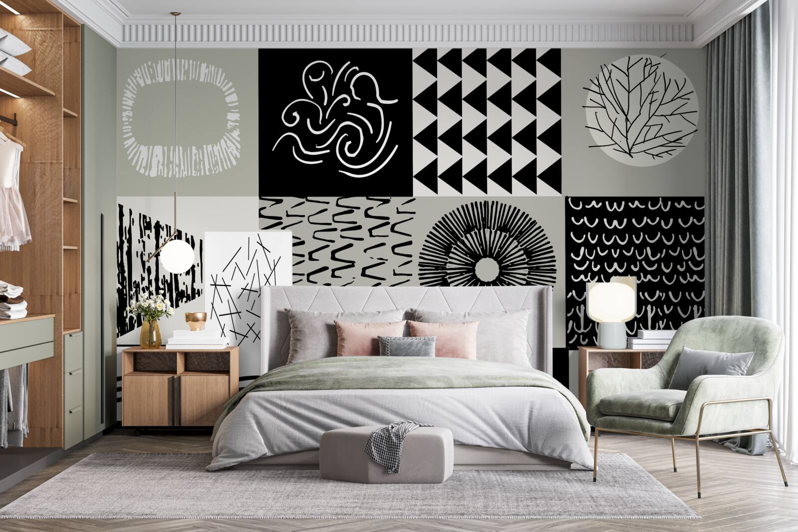 Fotobehang mozaïekset in zwart en wit