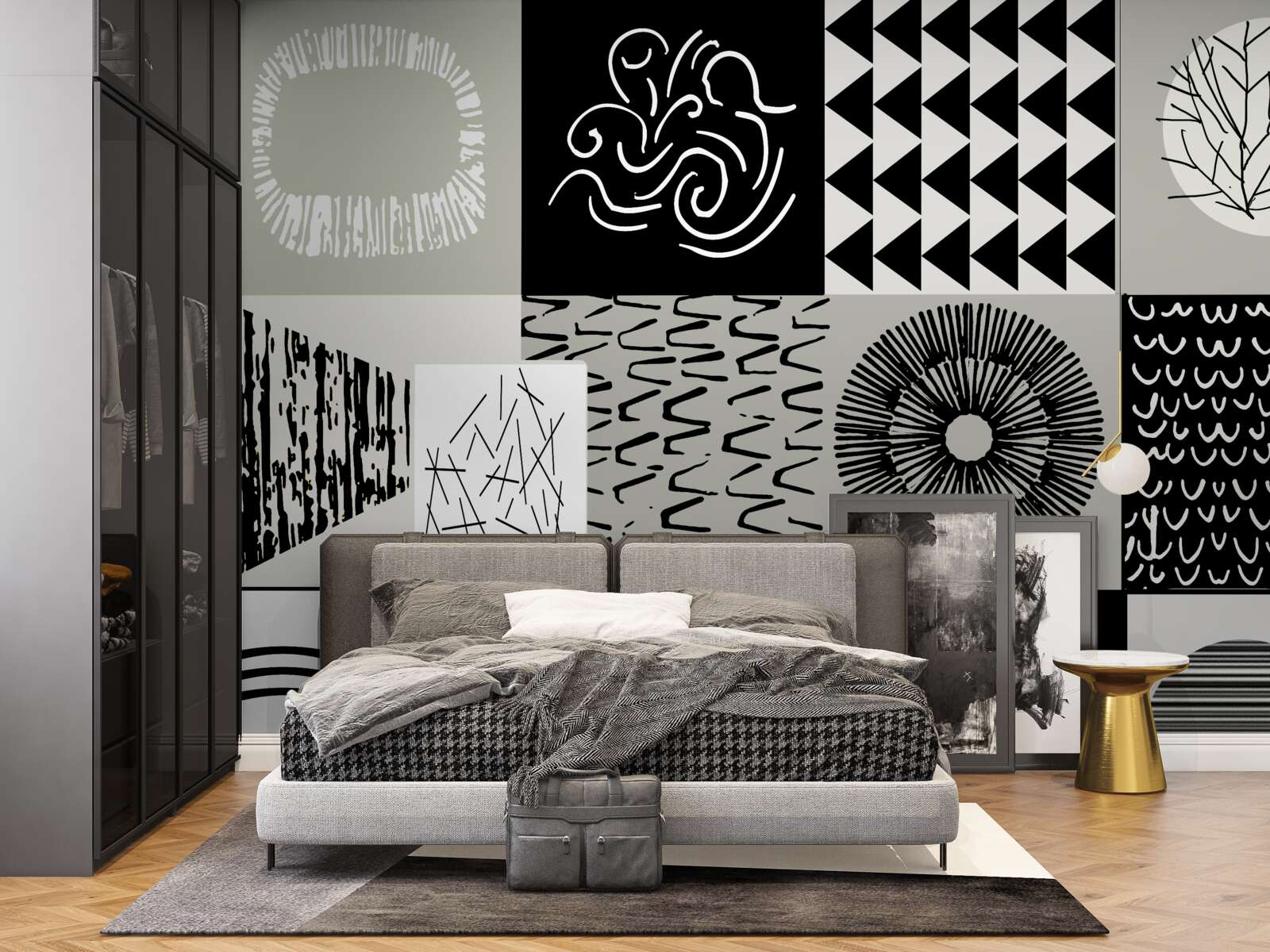 Fotobehang mozaïekset in zwart en wit