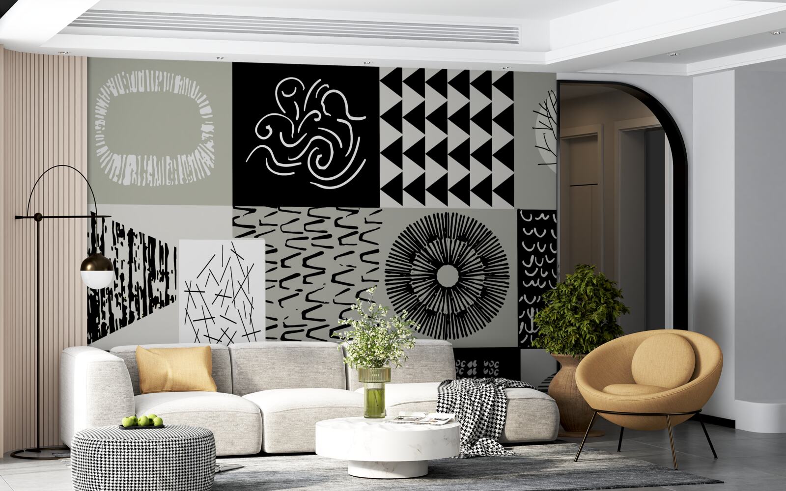 Fotobehang mozaïekset in zwart en wit