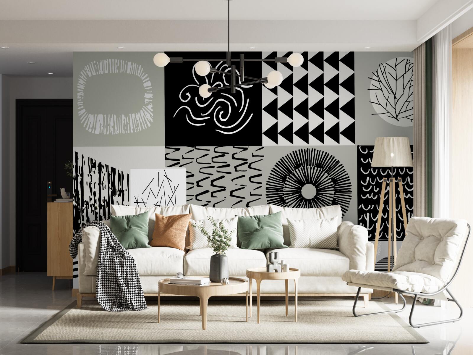 Fotobehang mozaïekset in zwart en wit