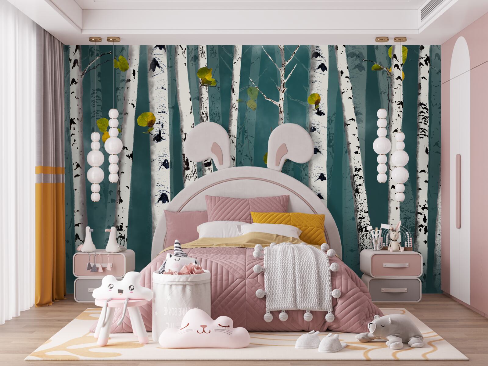 Fotobehang de berken waren gehuld in een mistige sluier