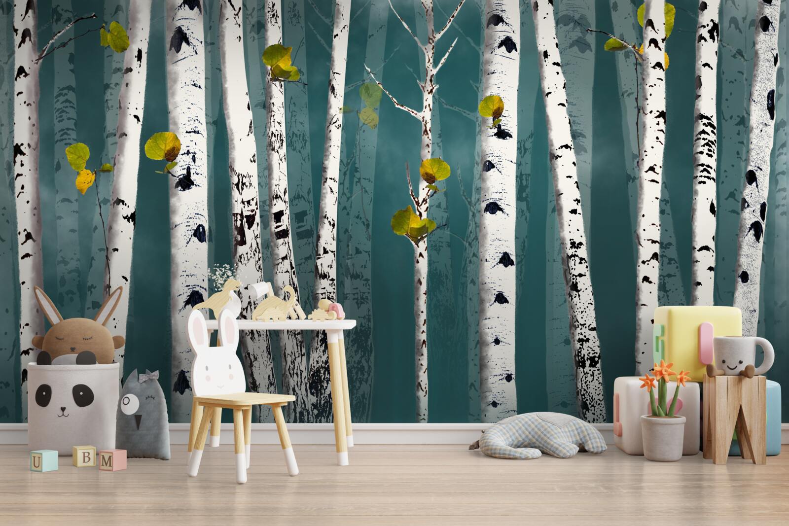 Fotobehang de berken waren gehuld in een mistige sluier