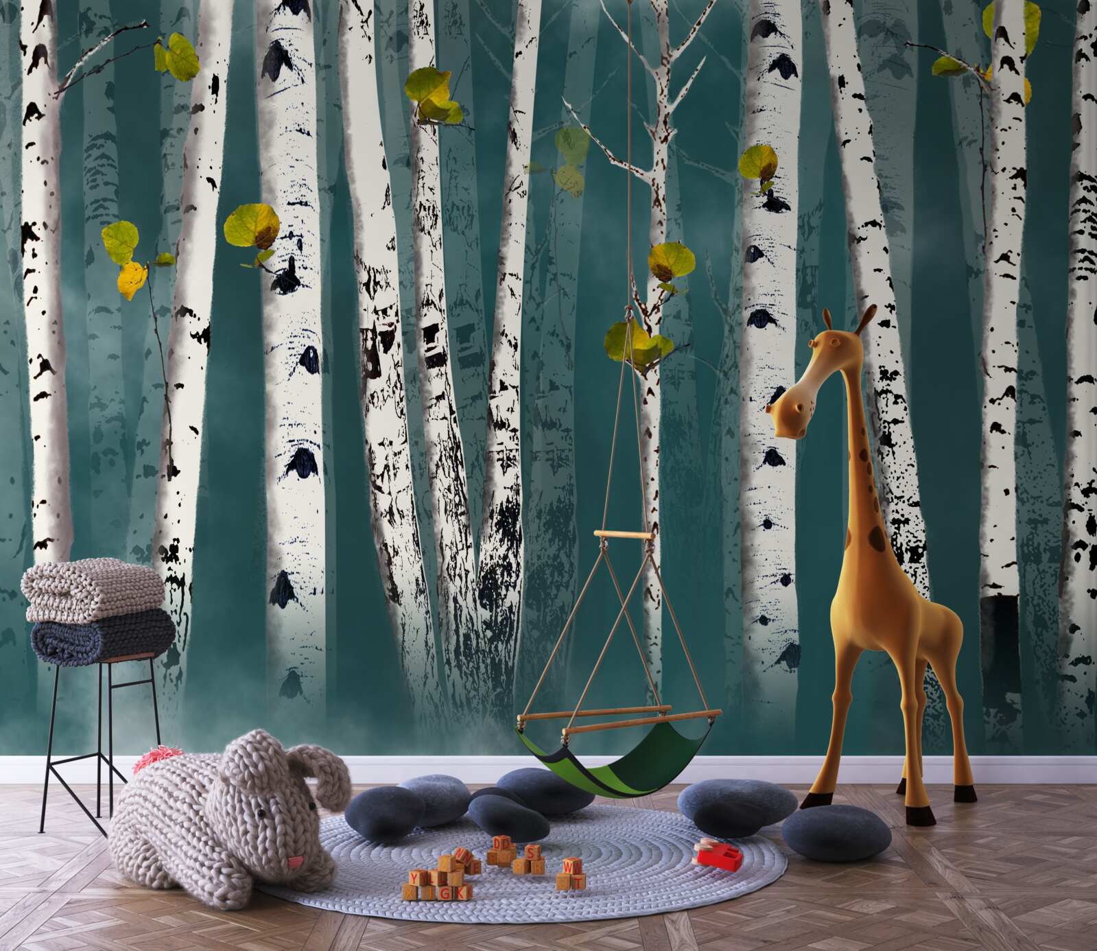 Fotobehang de berken waren gehuld in een mistige sluier