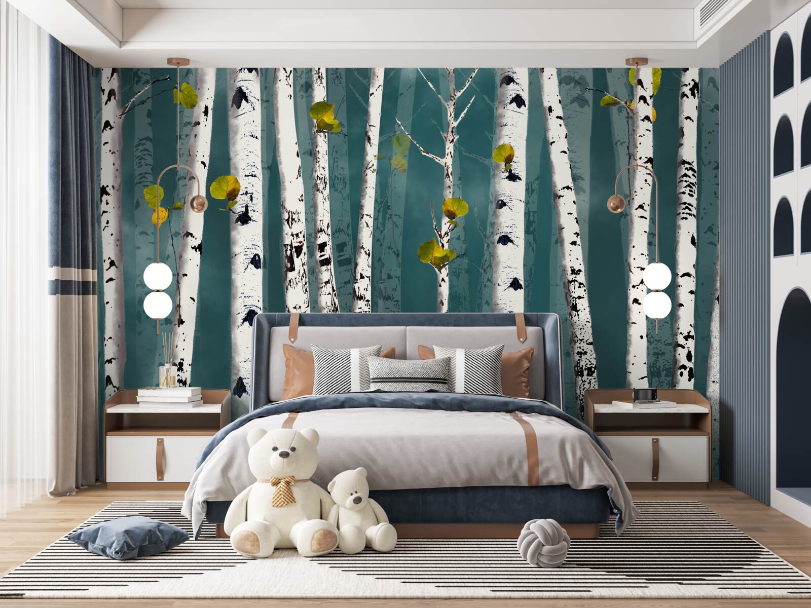 Fotobehang de berken waren gehuld in een mistige sluier