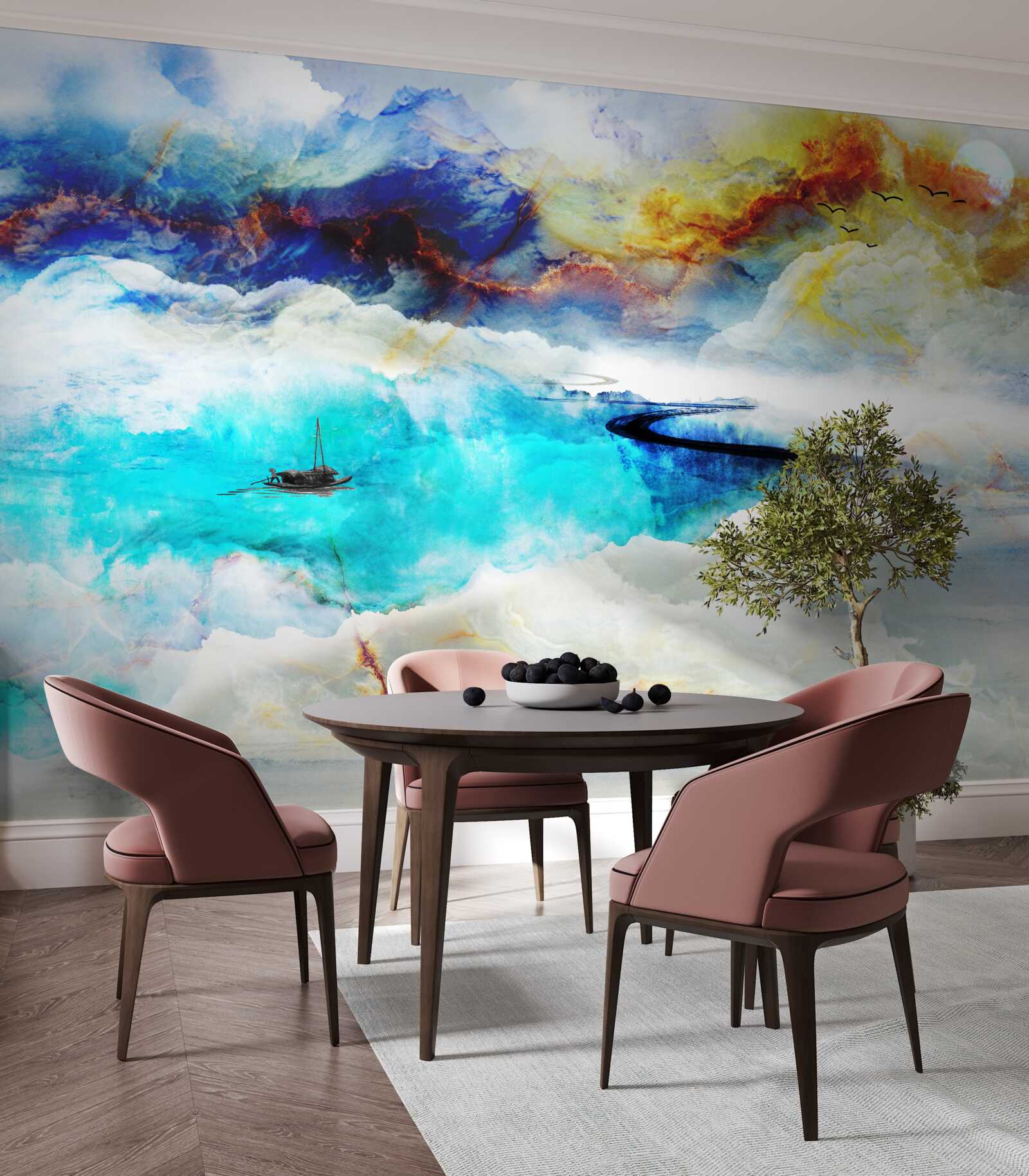 Fotobehang kust van de azuurblauwe zee tijdens een storm