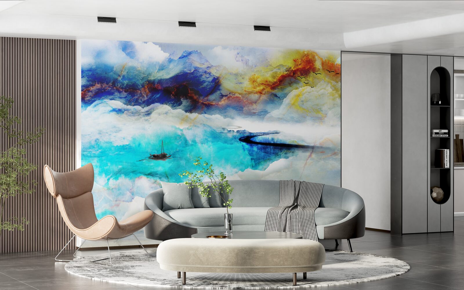 Fotobehang kust van de azuurblauwe zee tijdens een storm