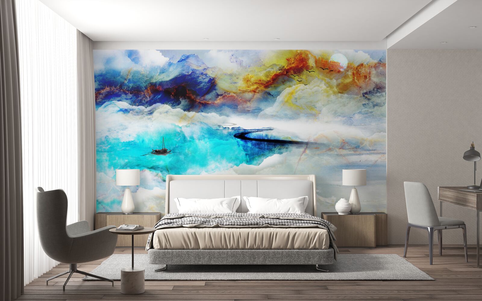 Fotobehang kust van de azuurblauwe zee tijdens een storm